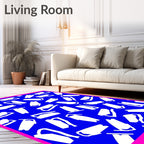 Bold White Abstract Shapes Electric Blue Rug