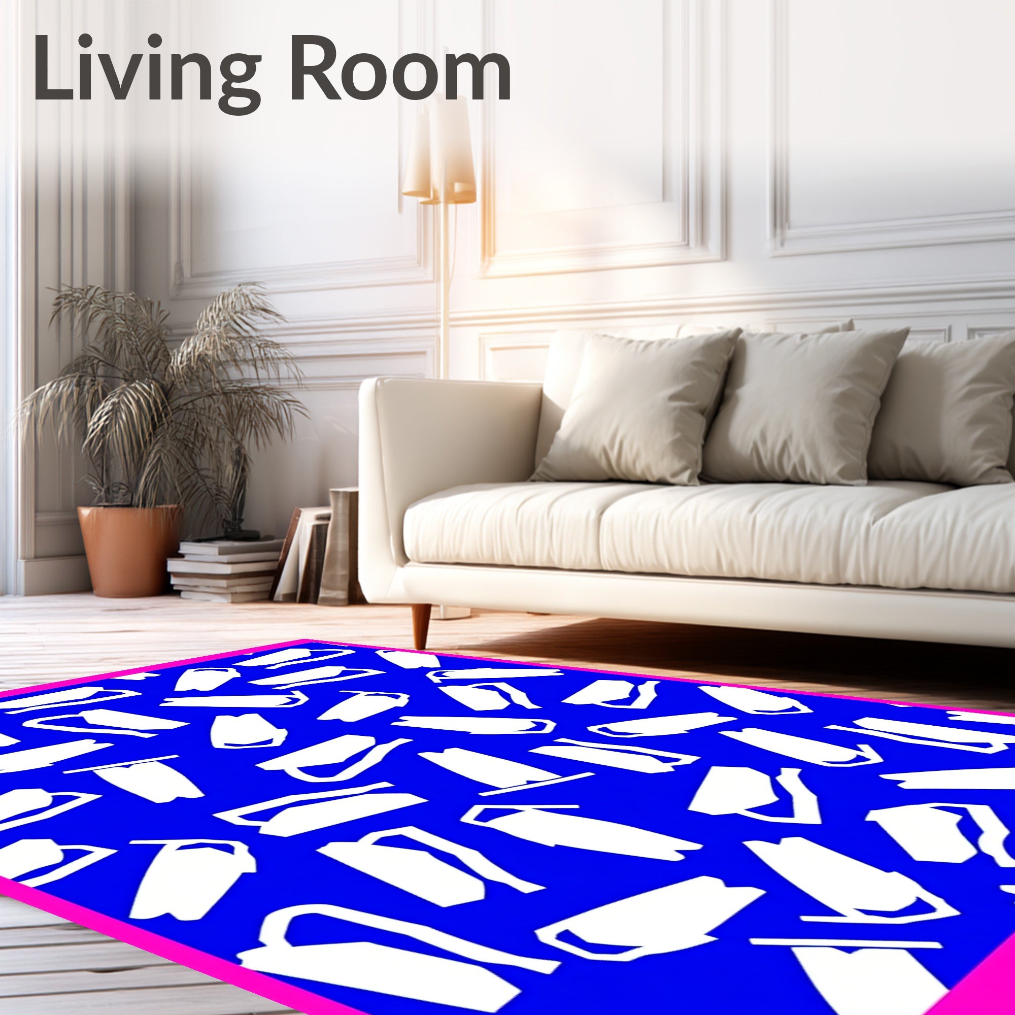 Bold White Abstract Shapes Electric Blue Rug