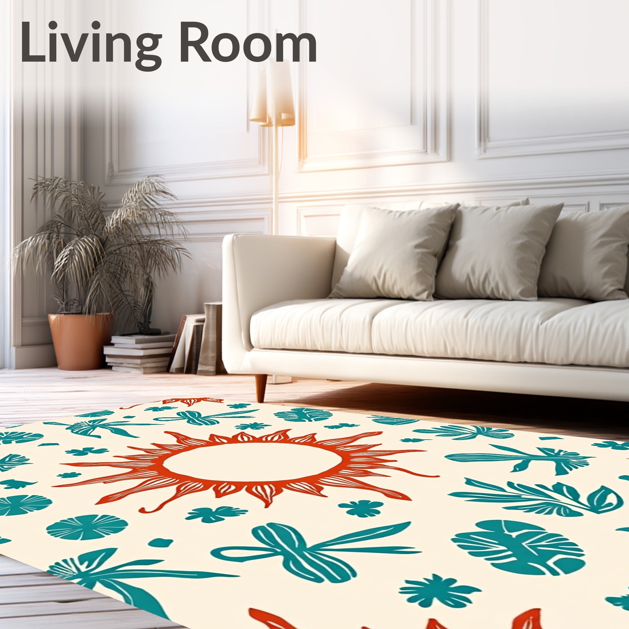 Crimson Sun Teal Foliage Collage Rug