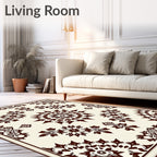 Dark Brown Cream Medallion Floral Arrangement Rug