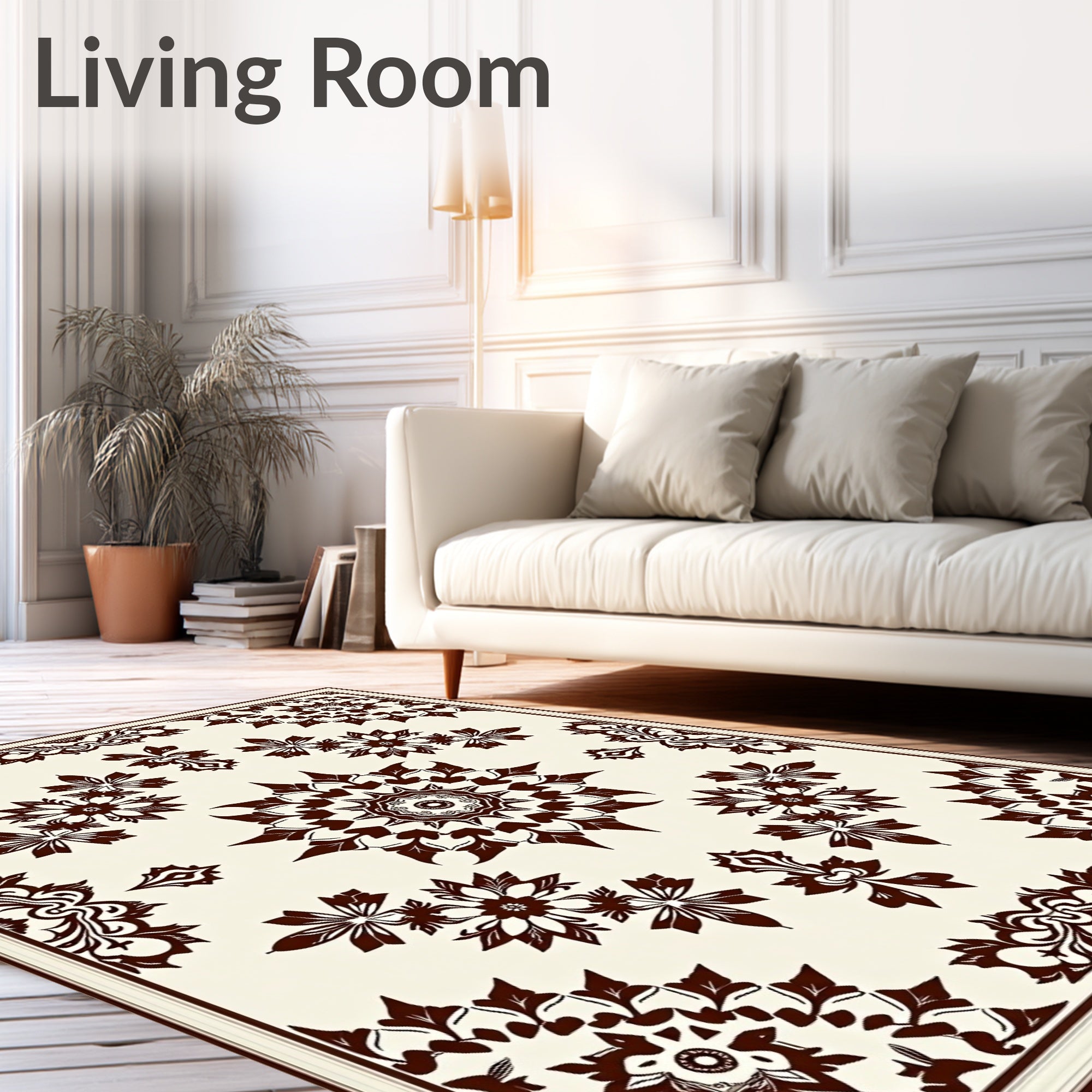 Dark Brown Cream Medallion Floral Arrangement Rug