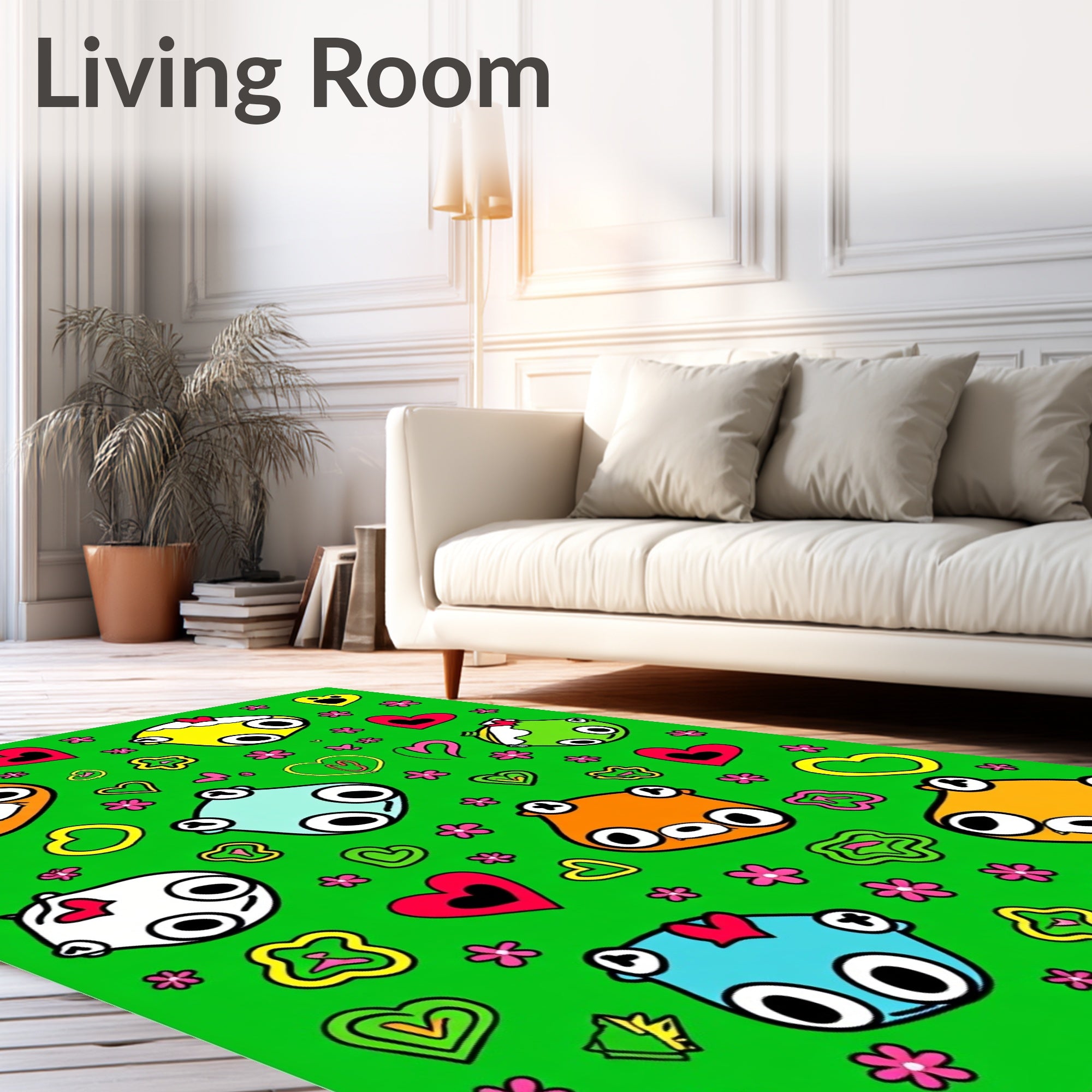 Playful Cartoon Characters Heart Filled Rug