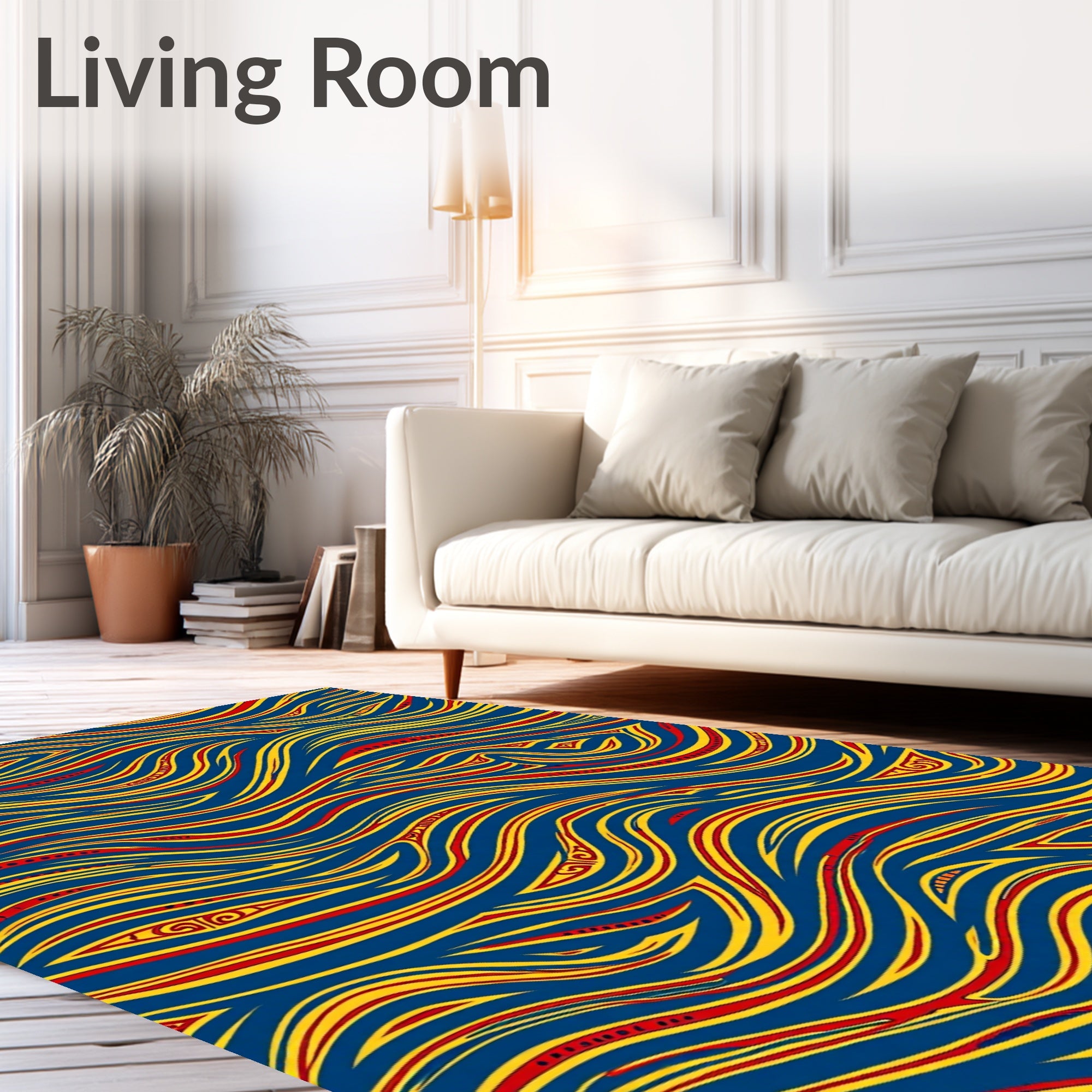 Vibrant Blue Red Yellow Swirl Rug