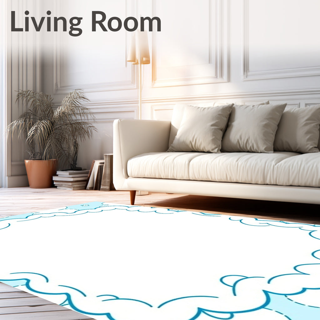 Dreamy Blue Cloud Border Rug
