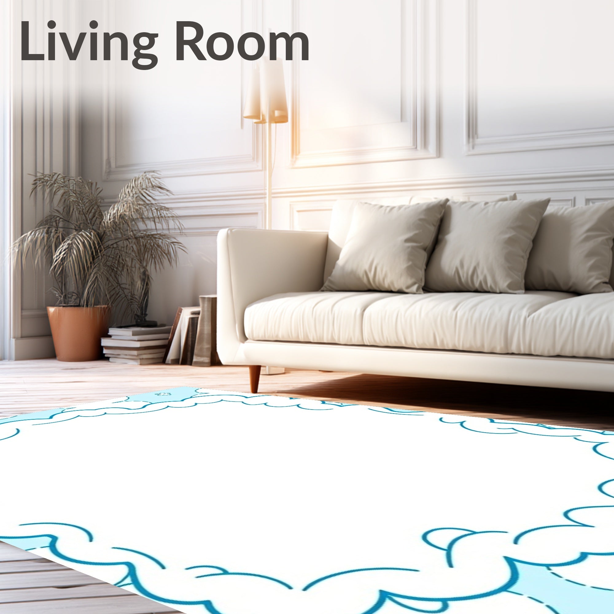Dreamy Blue Cloud Border Rug