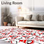 Festive Red Penguin Winter Scene Rug