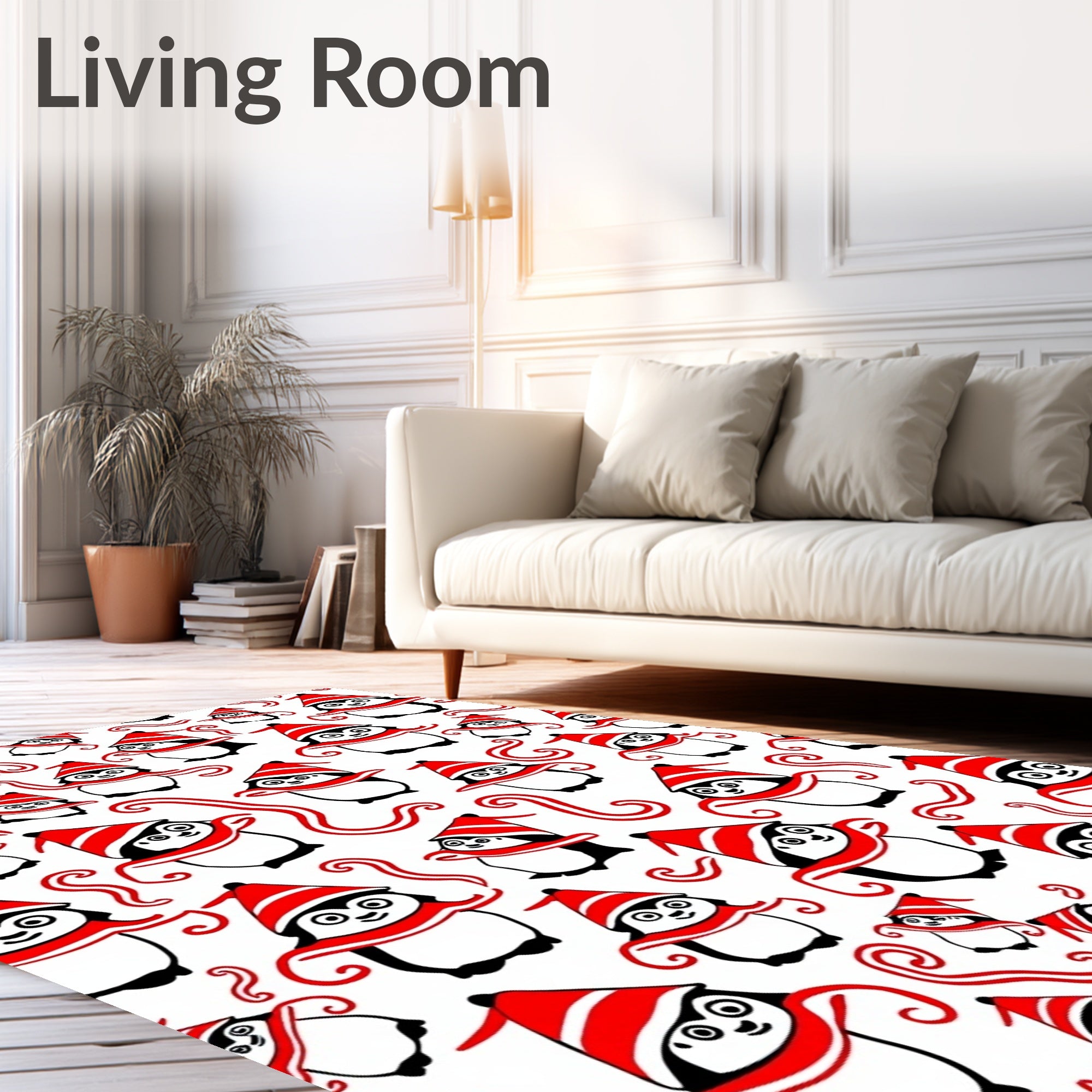 Festive Red Penguin Winter Scene Rug