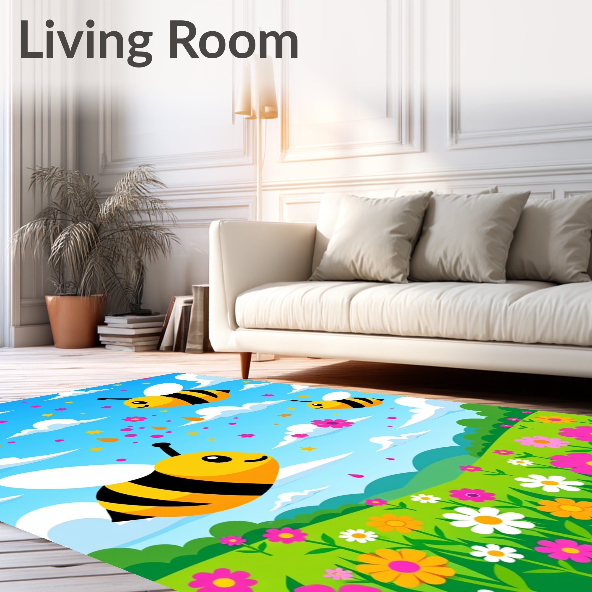Playful Bumblebee Flower Meadow Rug