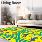 Bright Yellow Cartoon Vehicle Road Map Rug