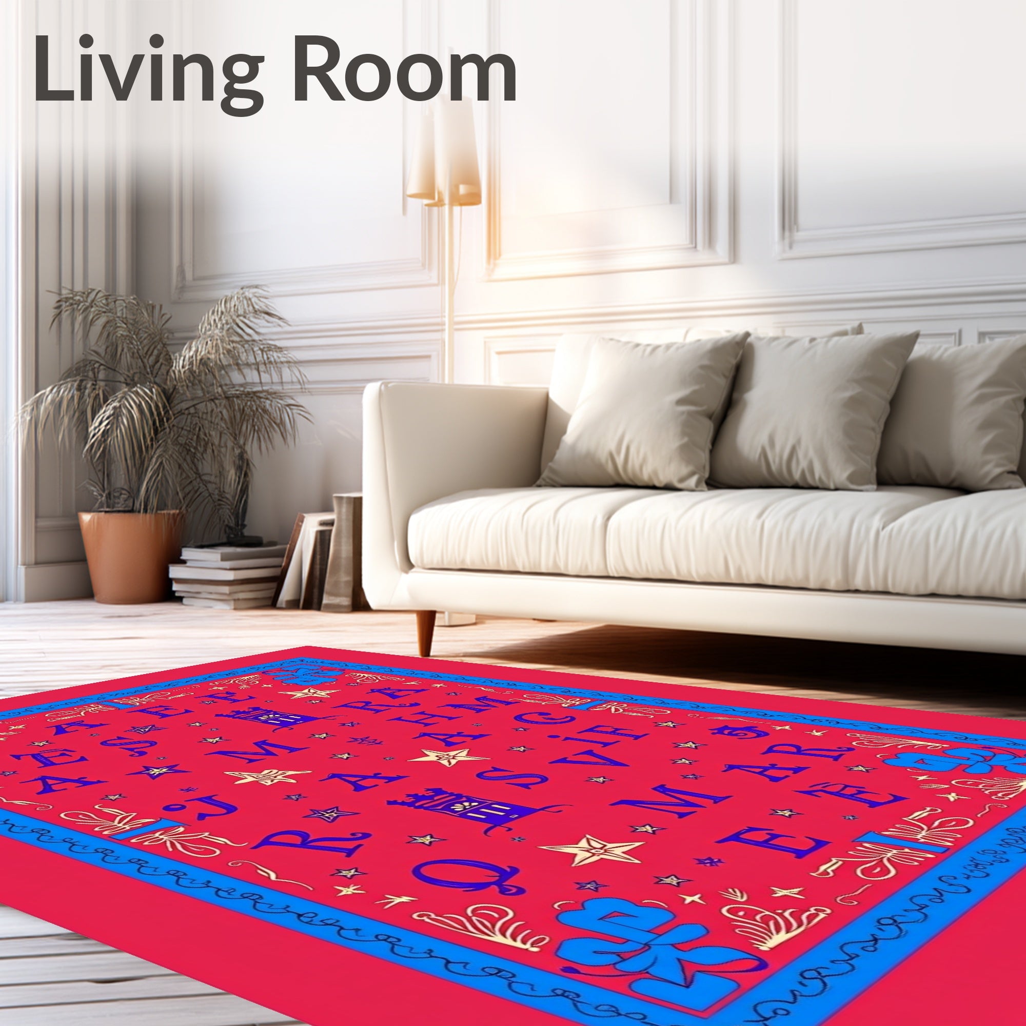 Red Blue Alphabet Star Border Rug