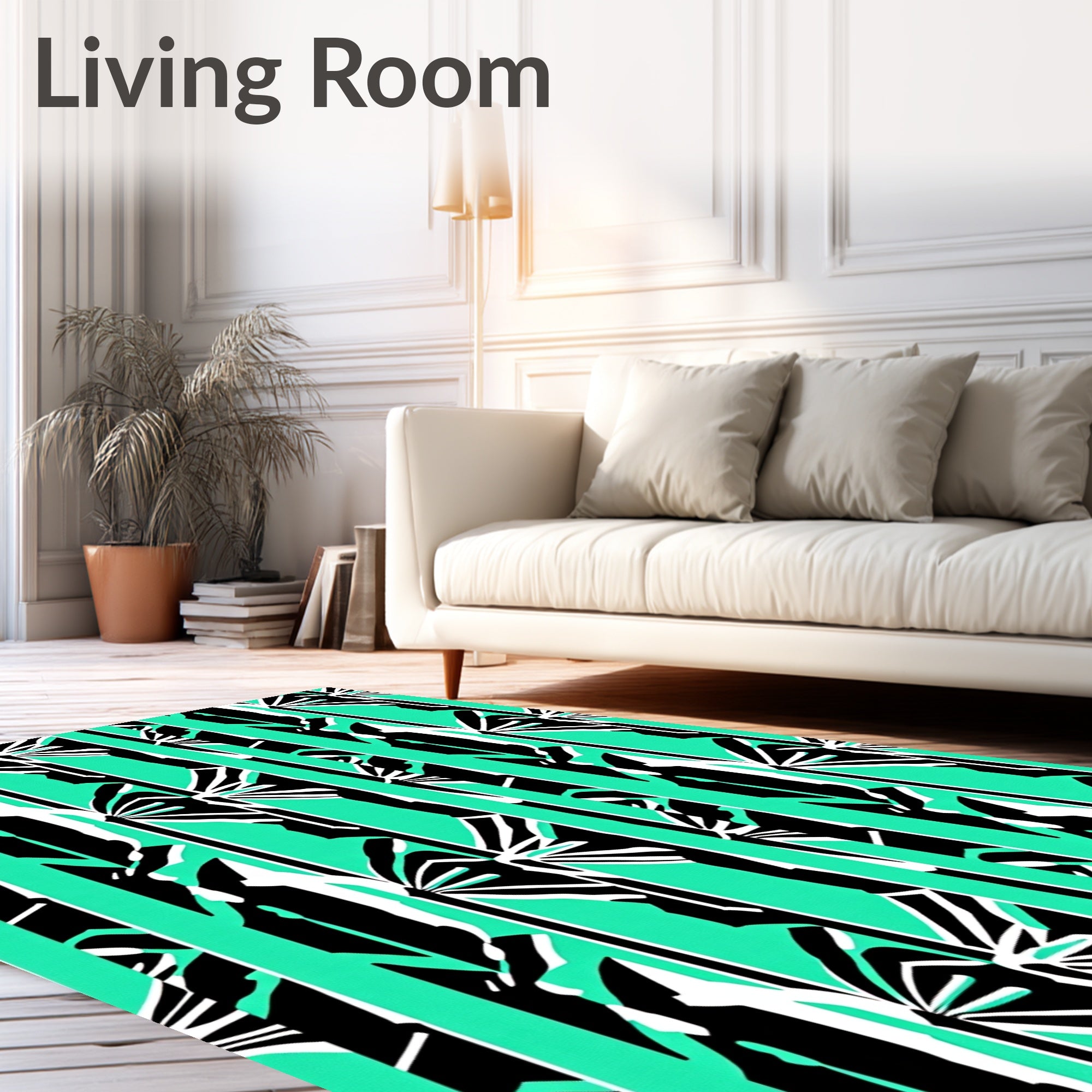 Bold Teal White Black Geometric Fan Rug