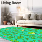 Whimsical Frogs Green Foliage Bloom Rug