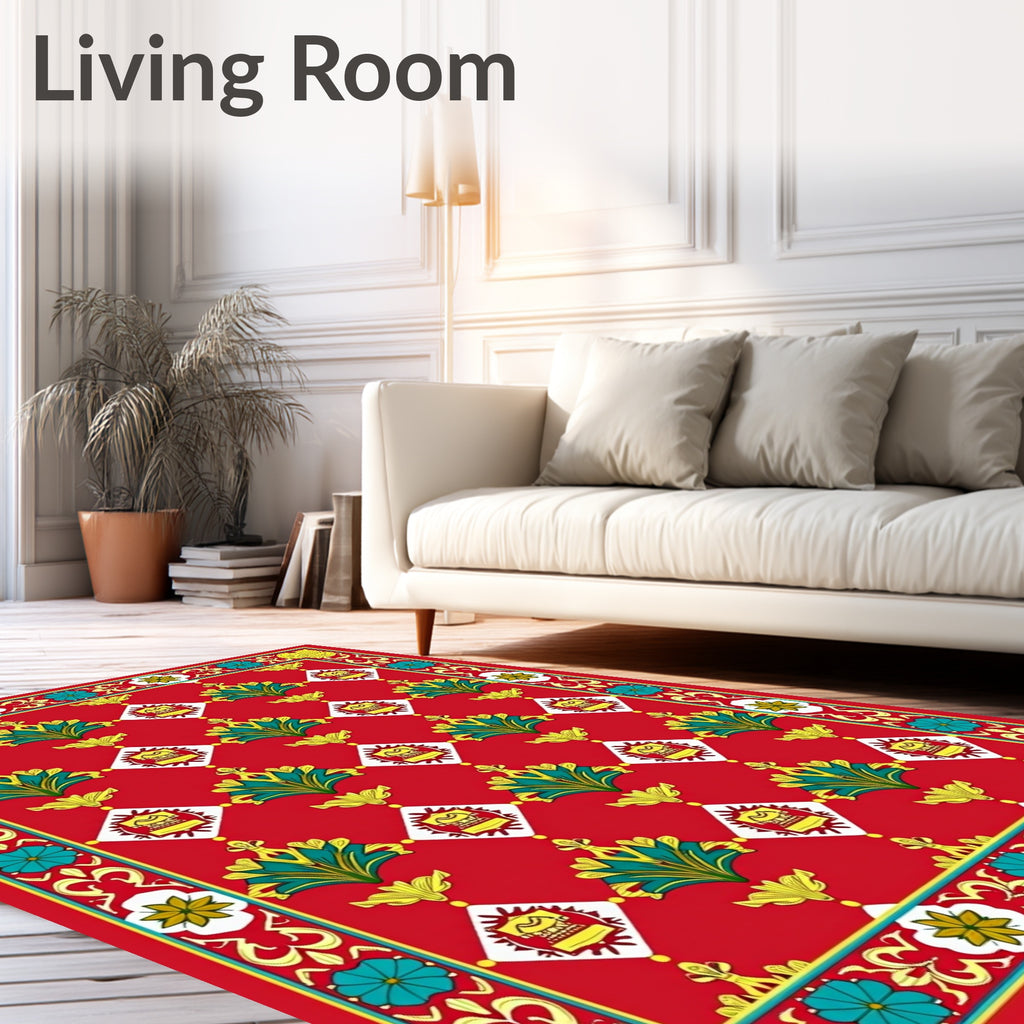 Crimson Emerald Laurel Diamond Border Rug