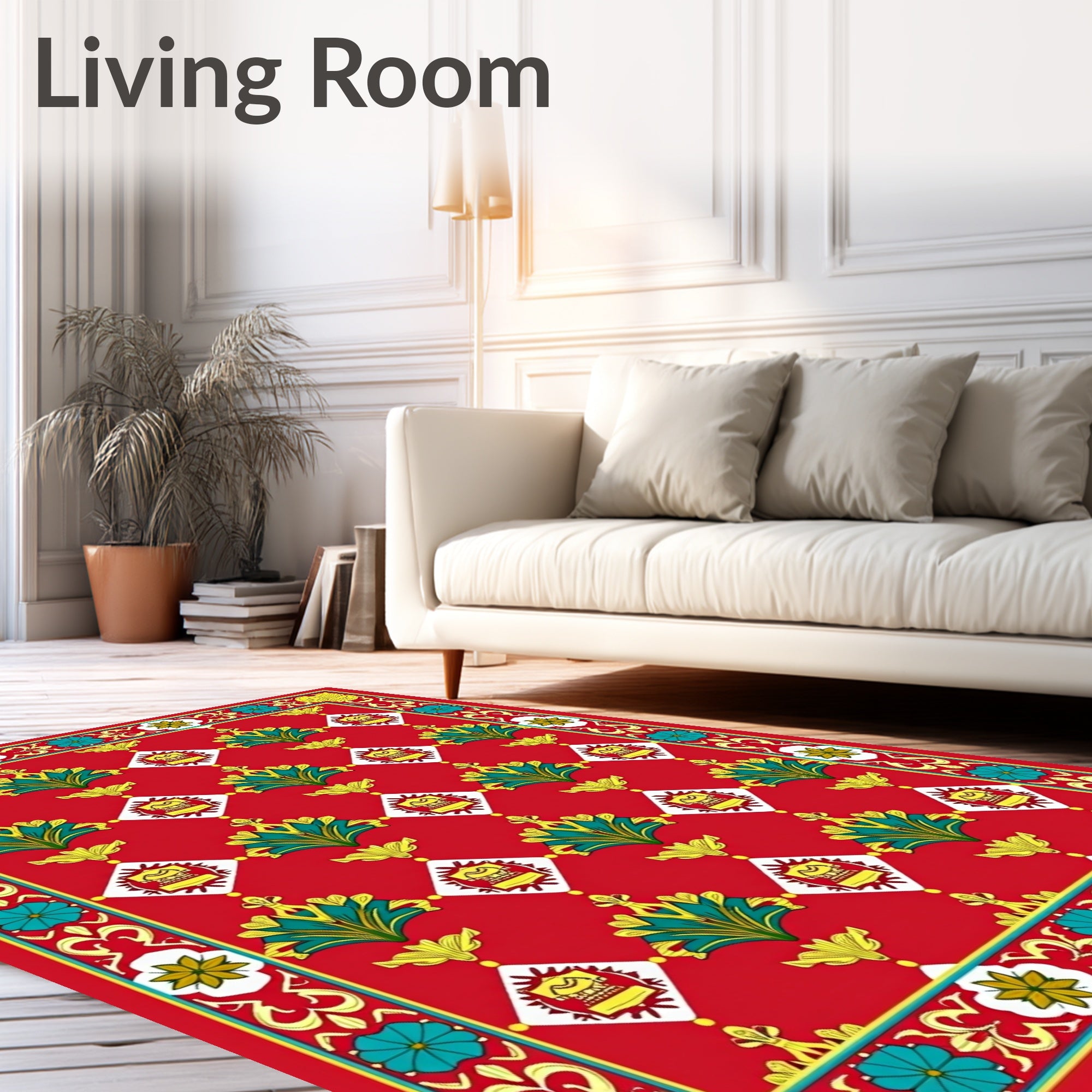 Crimson Emerald Laurel Diamond Border Rug