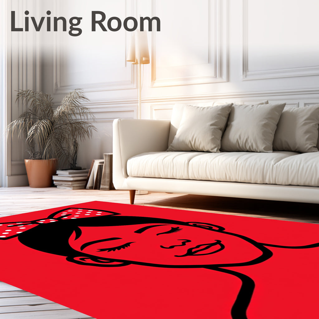 Whimsical Red Polka Dot Bow Girl Rug