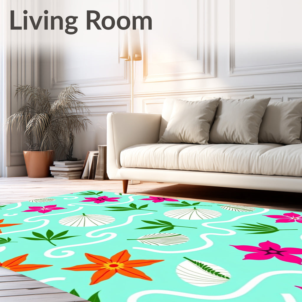 Aqua Orange Pink Floral Wave Rug