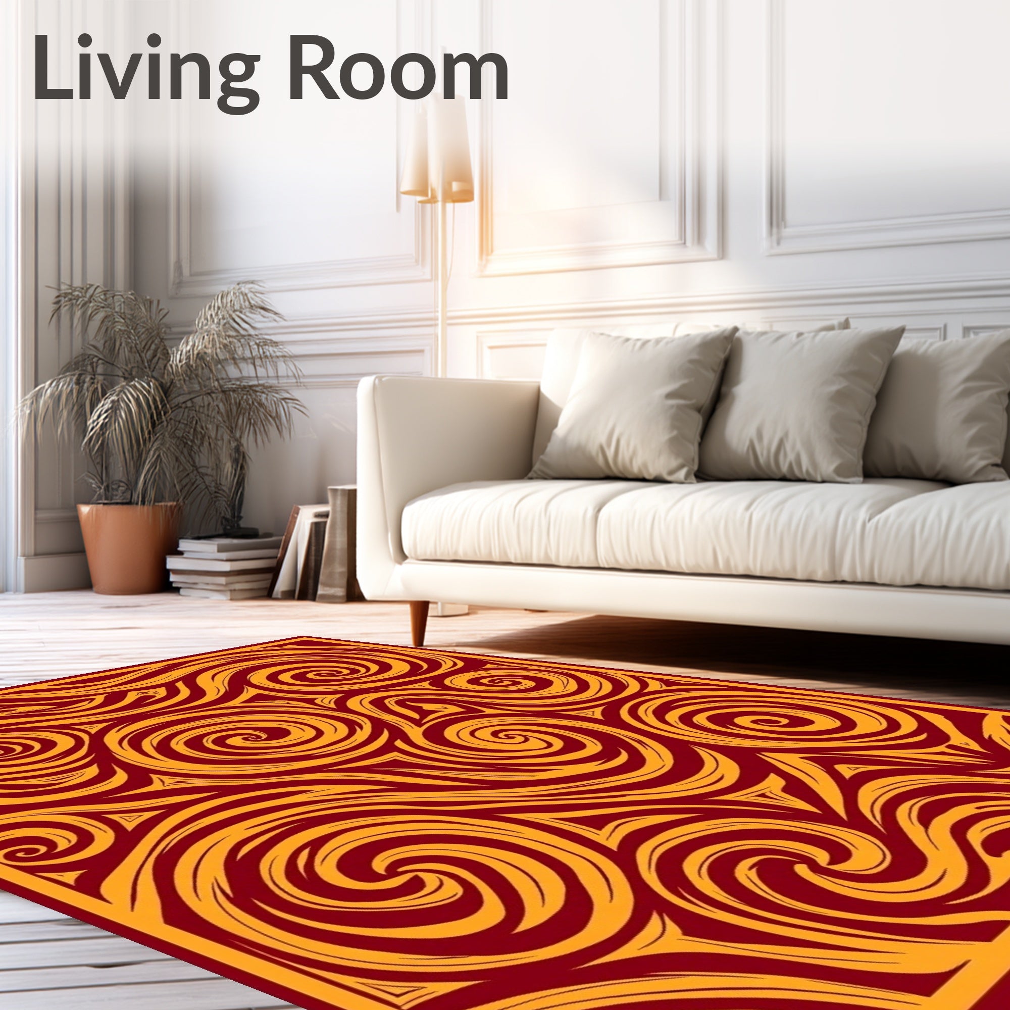Crimson Gold Swirling Abstraction Rug