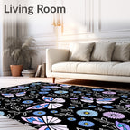 Pastel Butterfly Garden Floral Black Background Rug