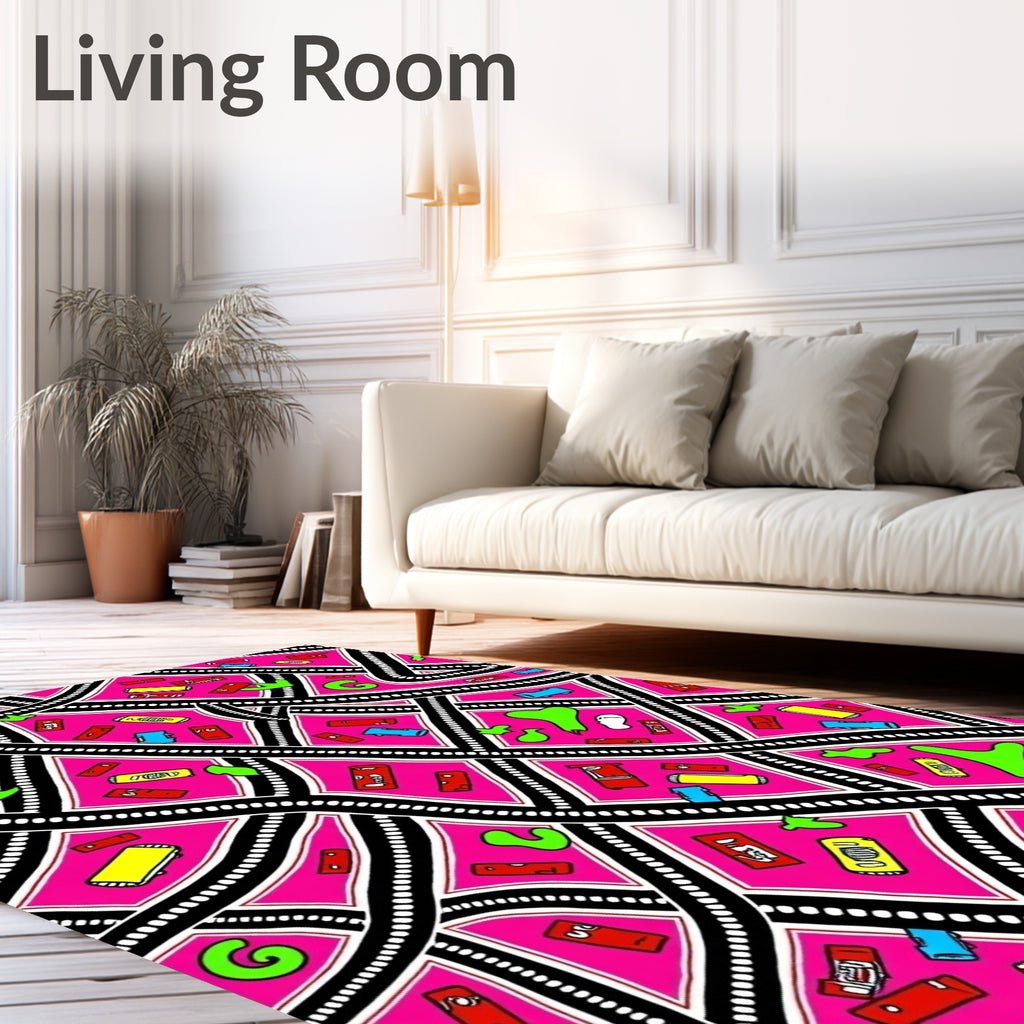 Vibrant Pink Geometric Abstract Blocks Rug