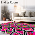 Vibrant Pink Geometric Abstract Blocks Rug