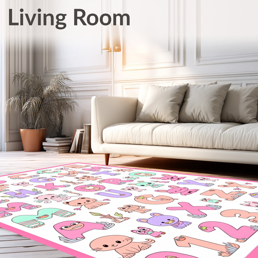 Cute Alphabet Animals Pastel Colors Rug