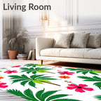 Vibrant Pink Hibiscus Green Palm Trees Rug