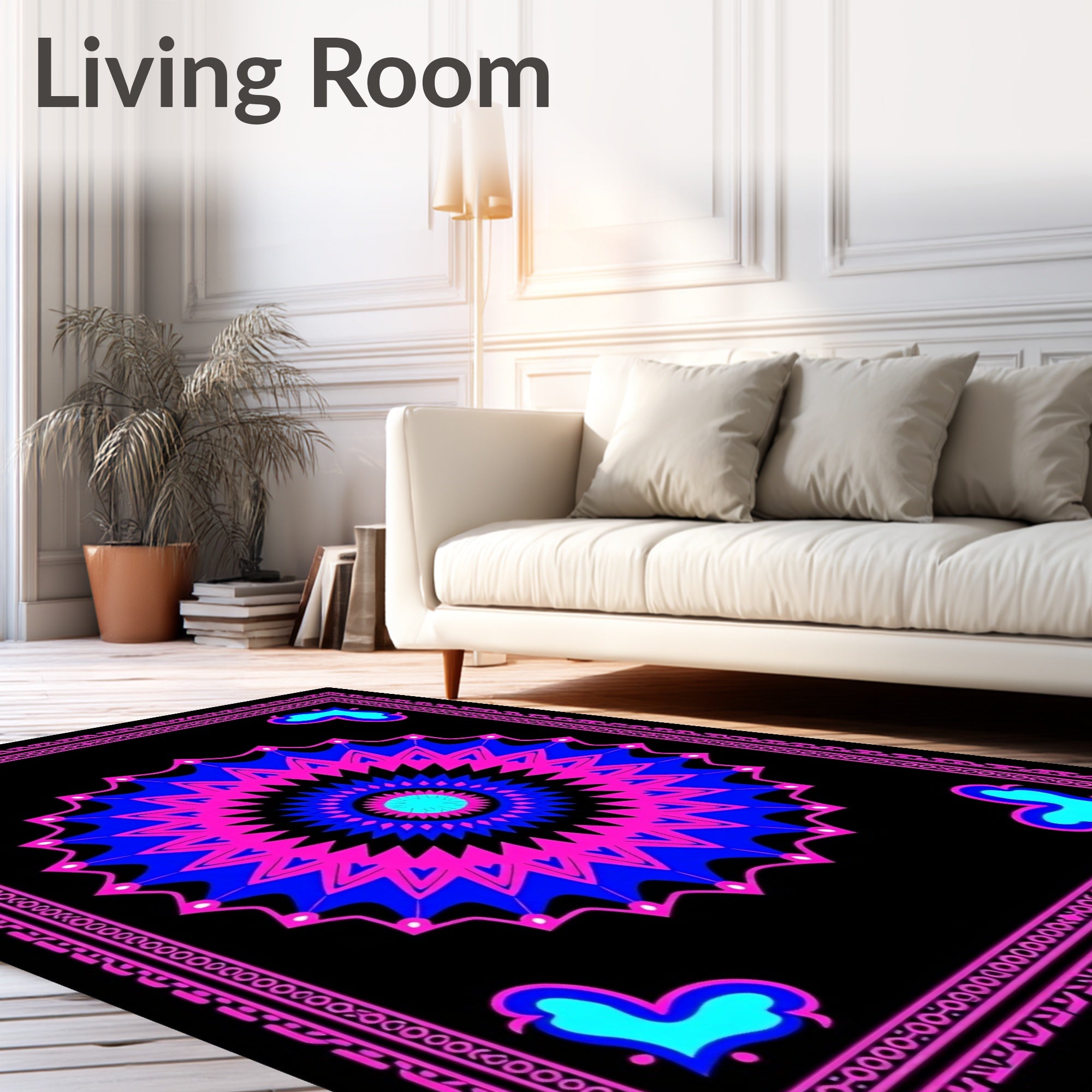 Vibrant Pink Blue Starburst Medallion Rug