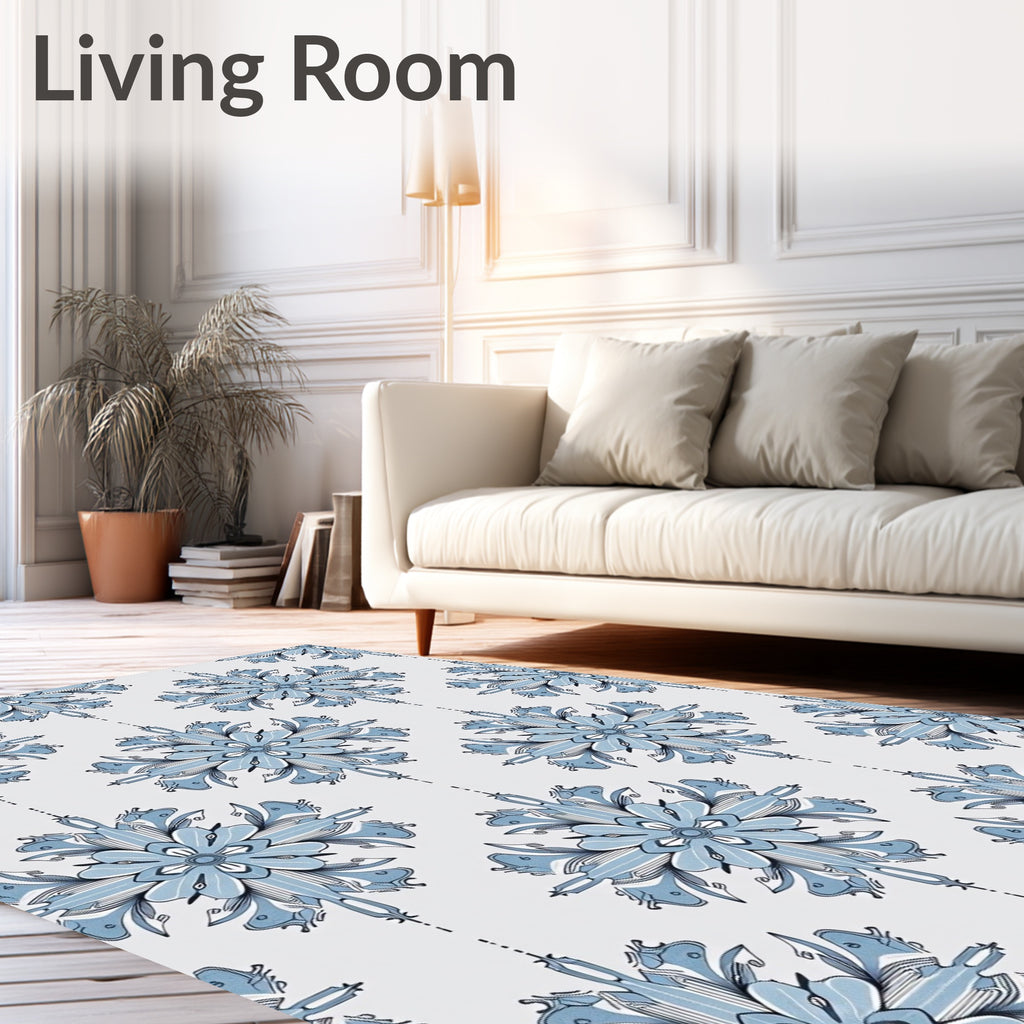 Light Blue Floral Medallion Arrangement Rug