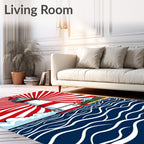 Coastal Lighthouse Red Sunburst Waves Rug