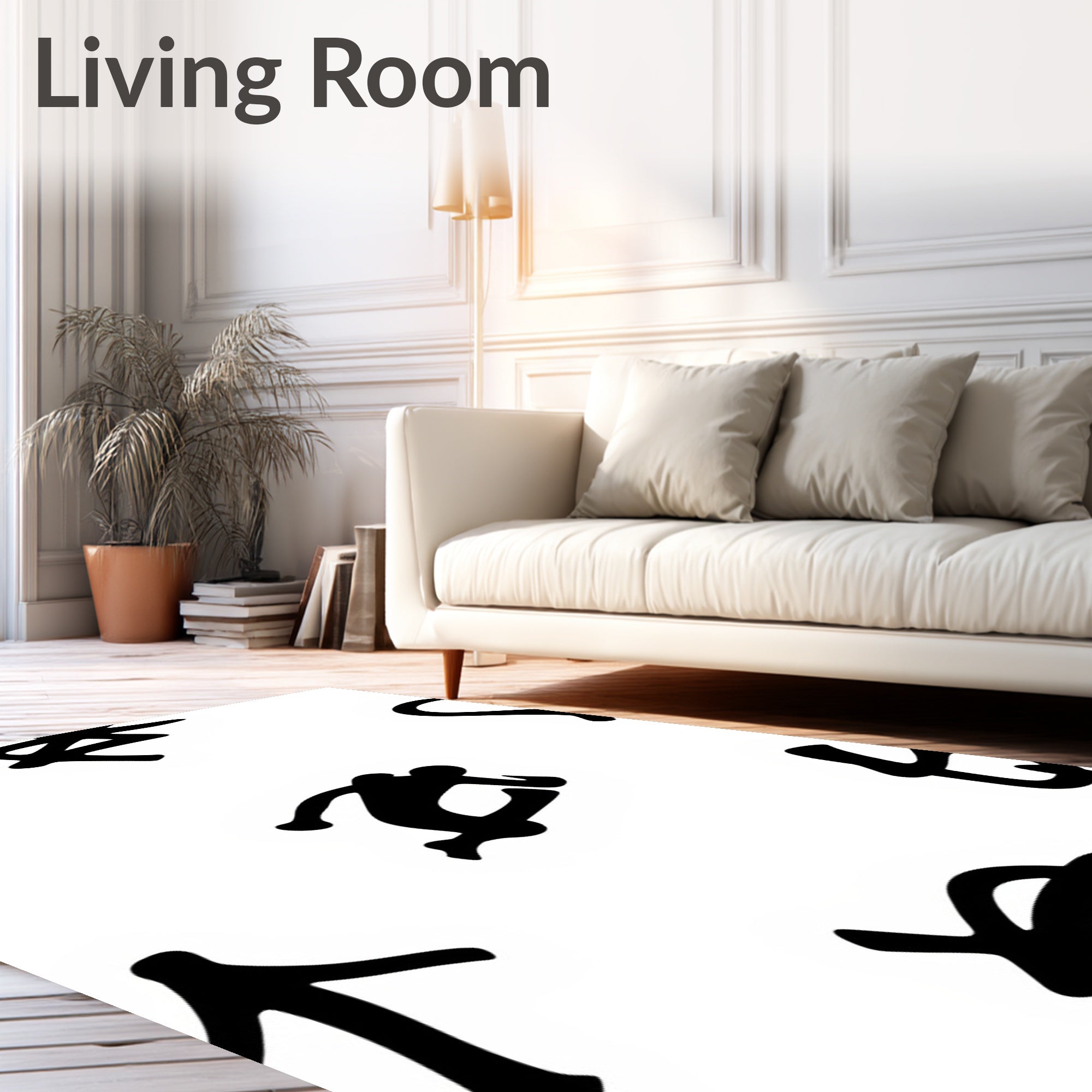 Black Pictogram Action Figures Rug