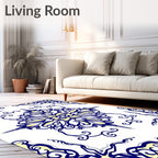 Elegant Navy Yellow Scrollwork Medallion Rug