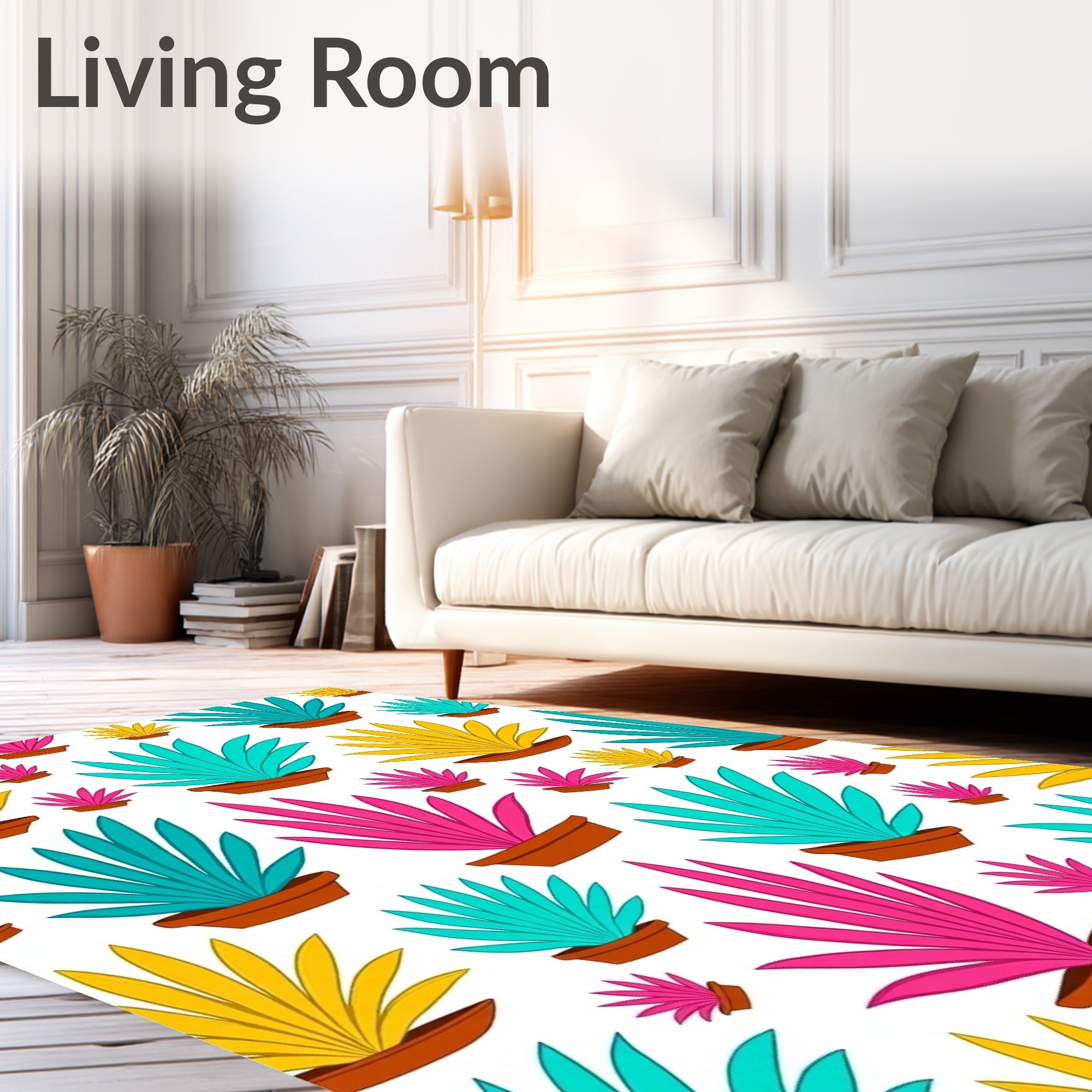 Vibrant Potted Plants Tropical Foliage Rug