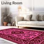 Vibrant Fuchsia Floral Medallion Border Rug