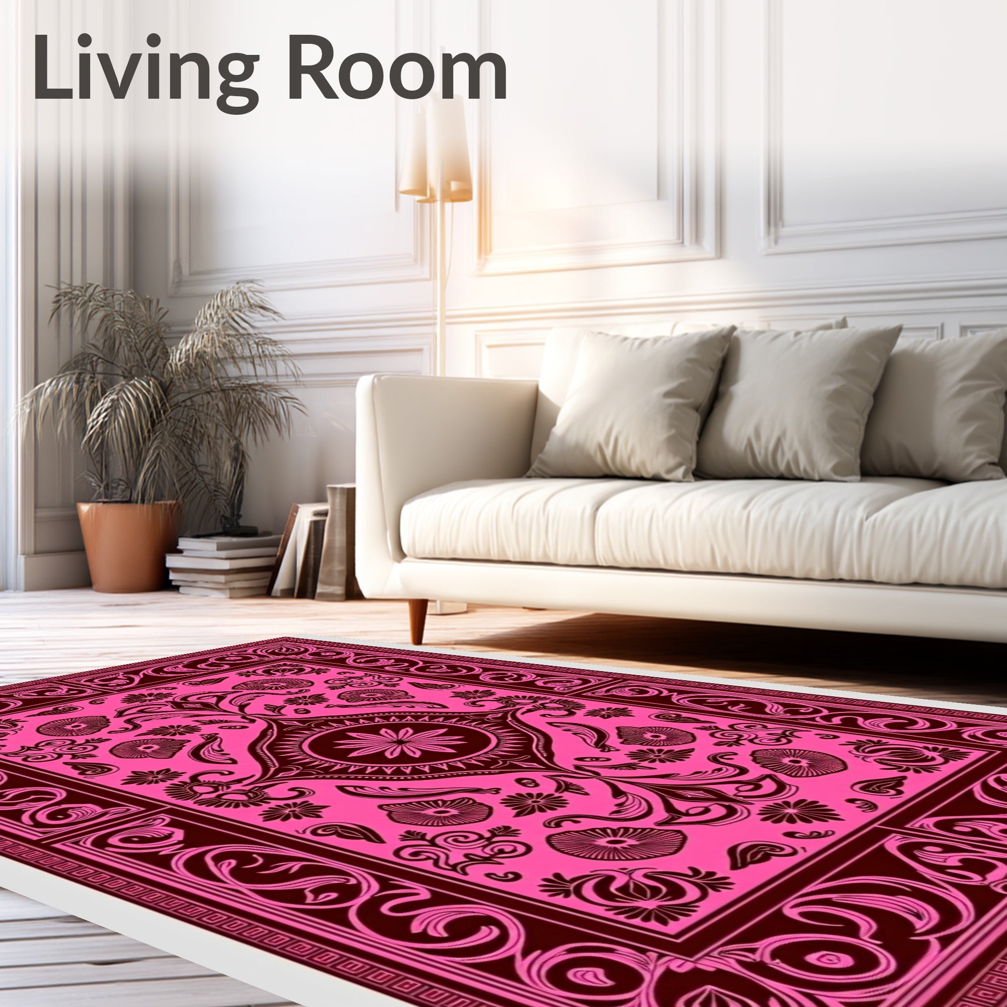 Vibrant Fuchsia Floral Medallion Border Rug