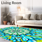 Vibrant Blue Green Floral Medallion Rug