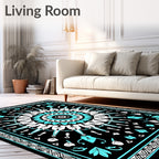 Black Turquoise White Sunburst Medallion Rug