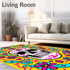 Vibrant Pink Teal Skull Floral Swirls Rug