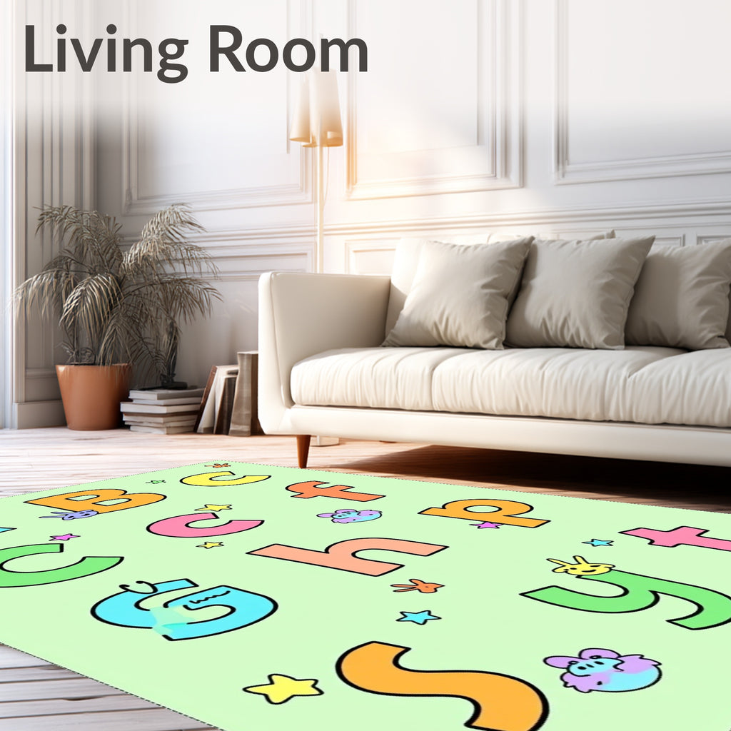 Playful Alphabet Characters Bright Colors Rug