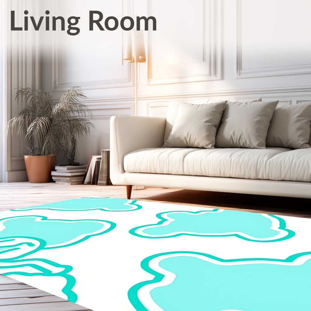 Aqua White Cloud Patches Rug