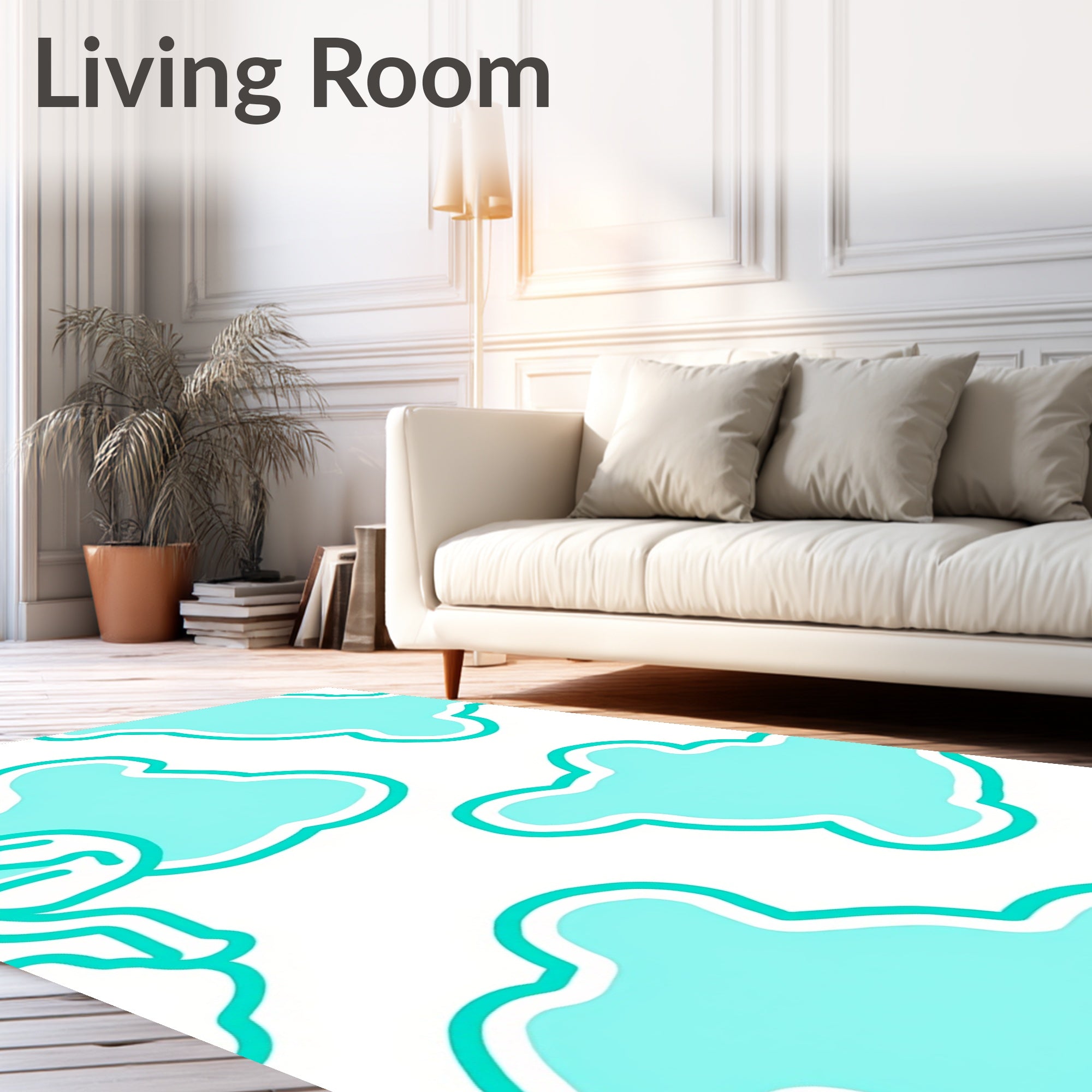 Aqua White Cloud Patches Rug