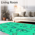 Whimsical Teal Dolphin Marine Life Rug