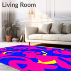 Vibrant Pink Figures Blue Swirls Rug