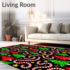 Festive Red Green Trees Candy Canes Rug