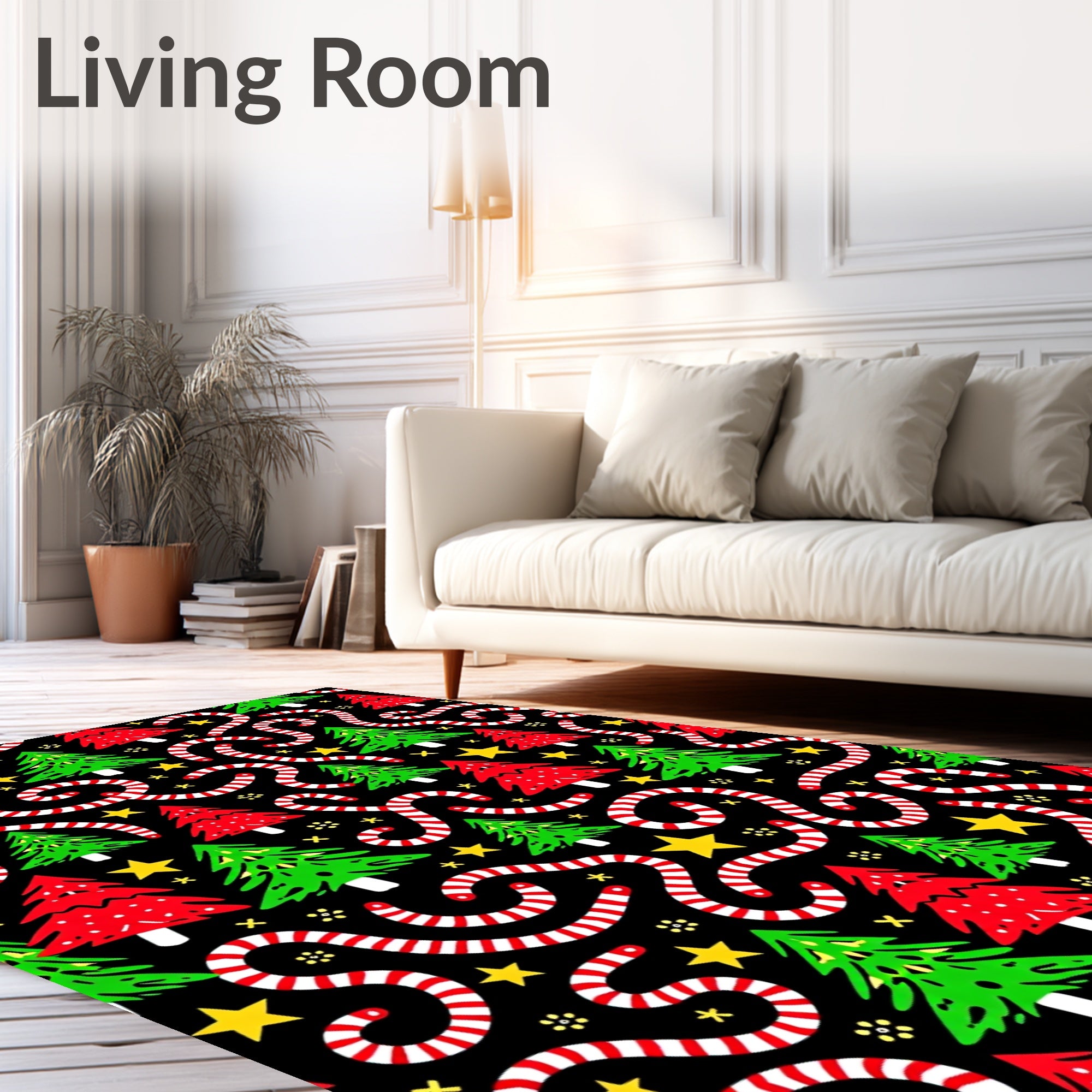 Festive Red Green Trees Candy Canes Rug