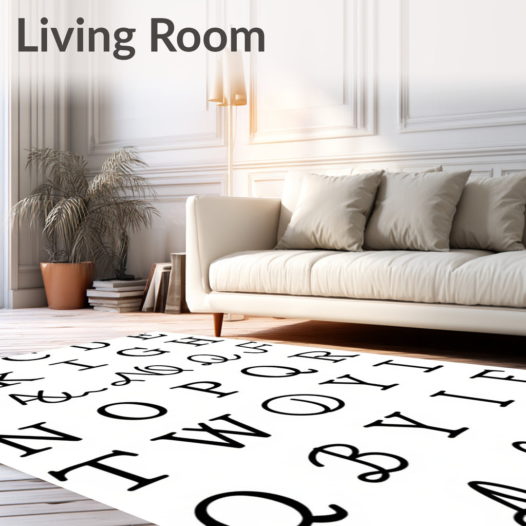Classic Alphabet Black and White Grid Rug