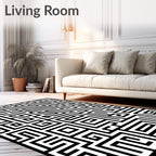 Abstract Black White Labyrinth Lines Rug