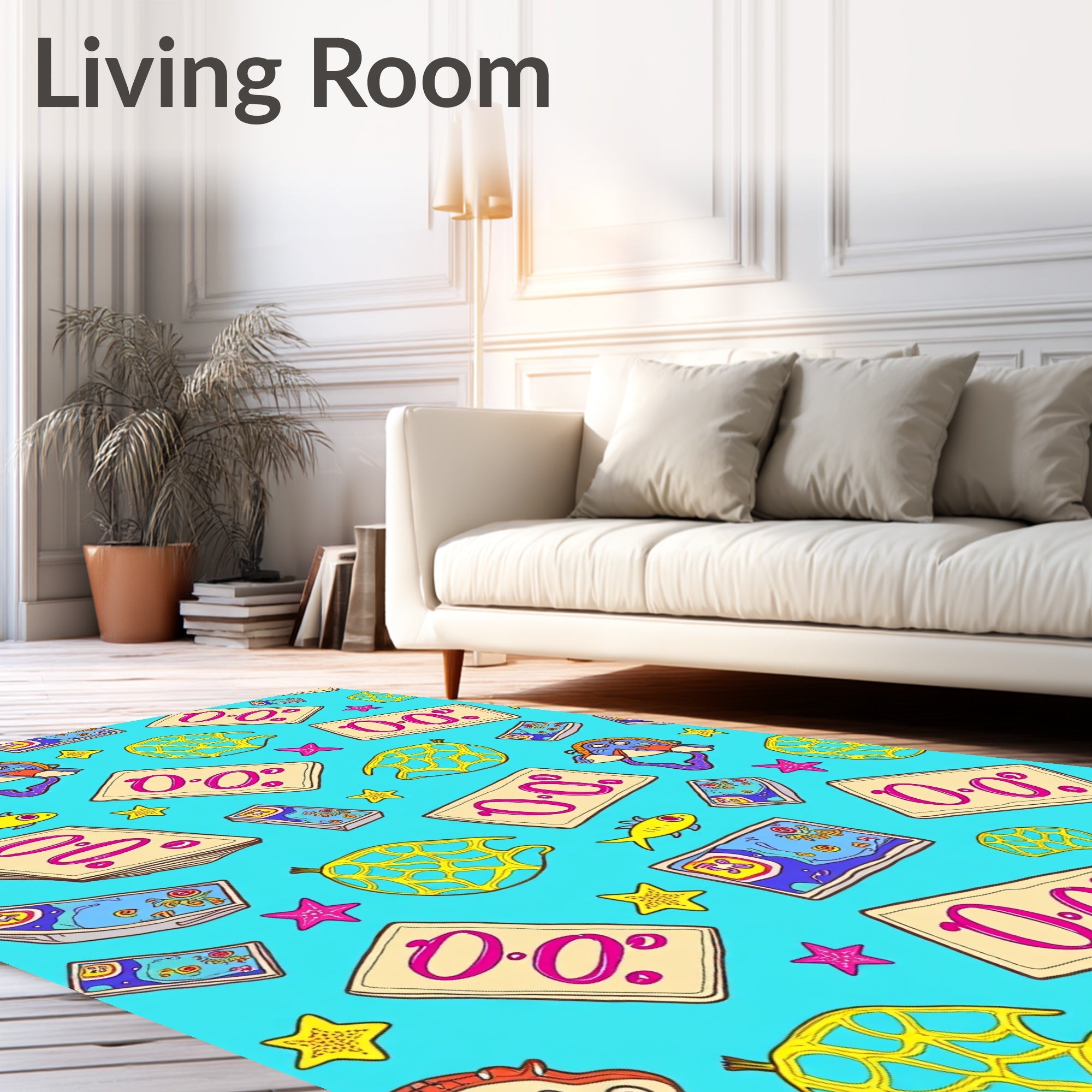Playful Cartoon Fish and Cards Rug