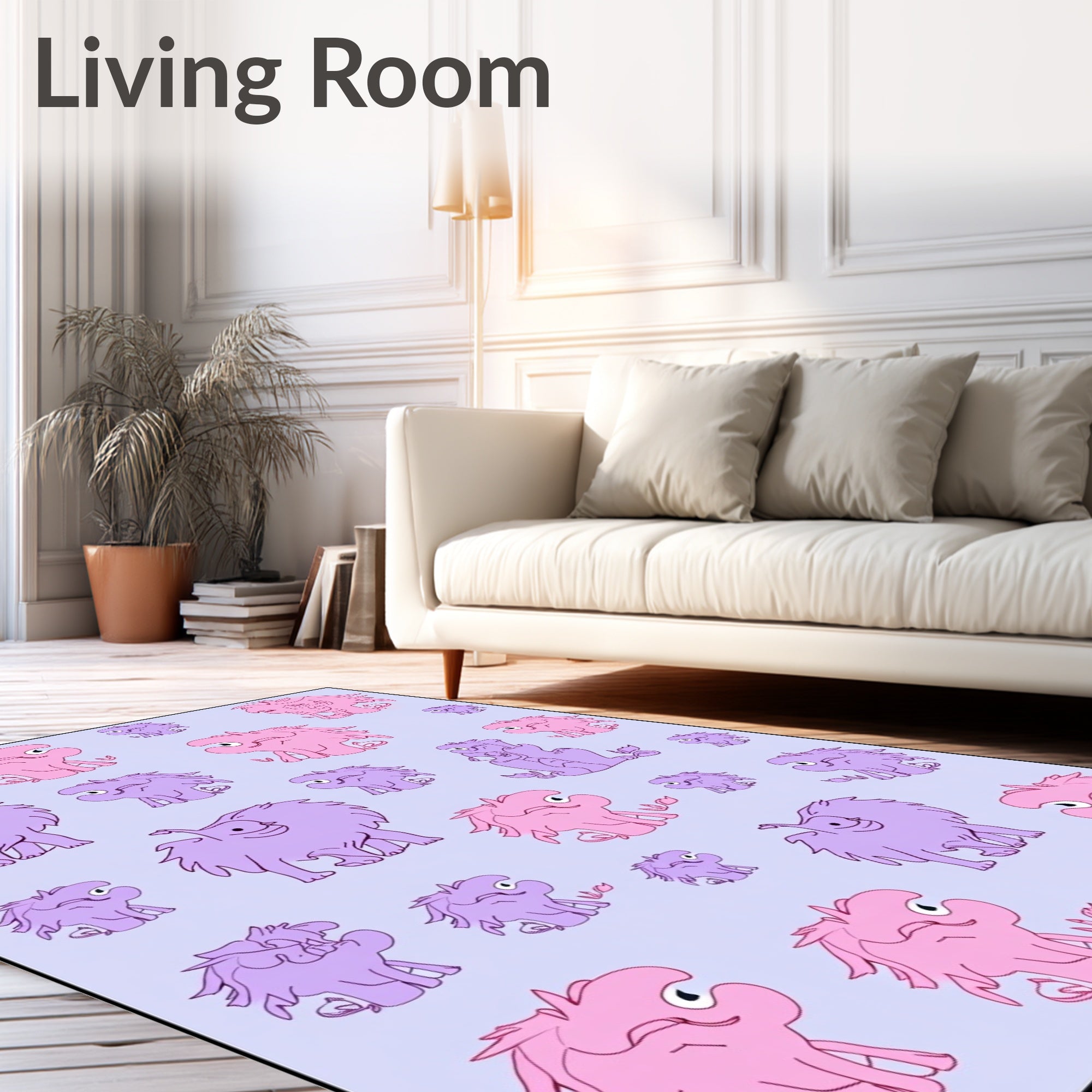 Whimsical Pink Purple Monster Collage Rug
