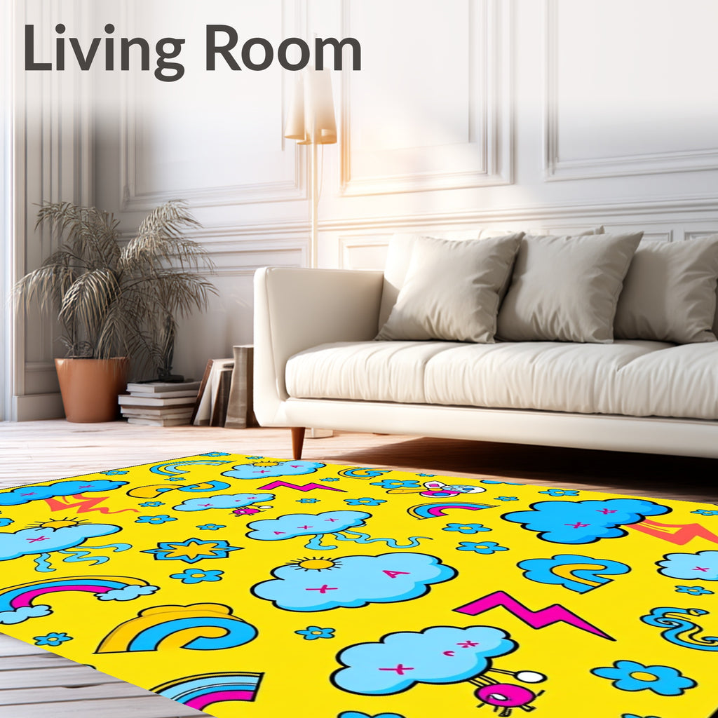 Bright Yellow Sky Cloud Rainbow Lightning Rug