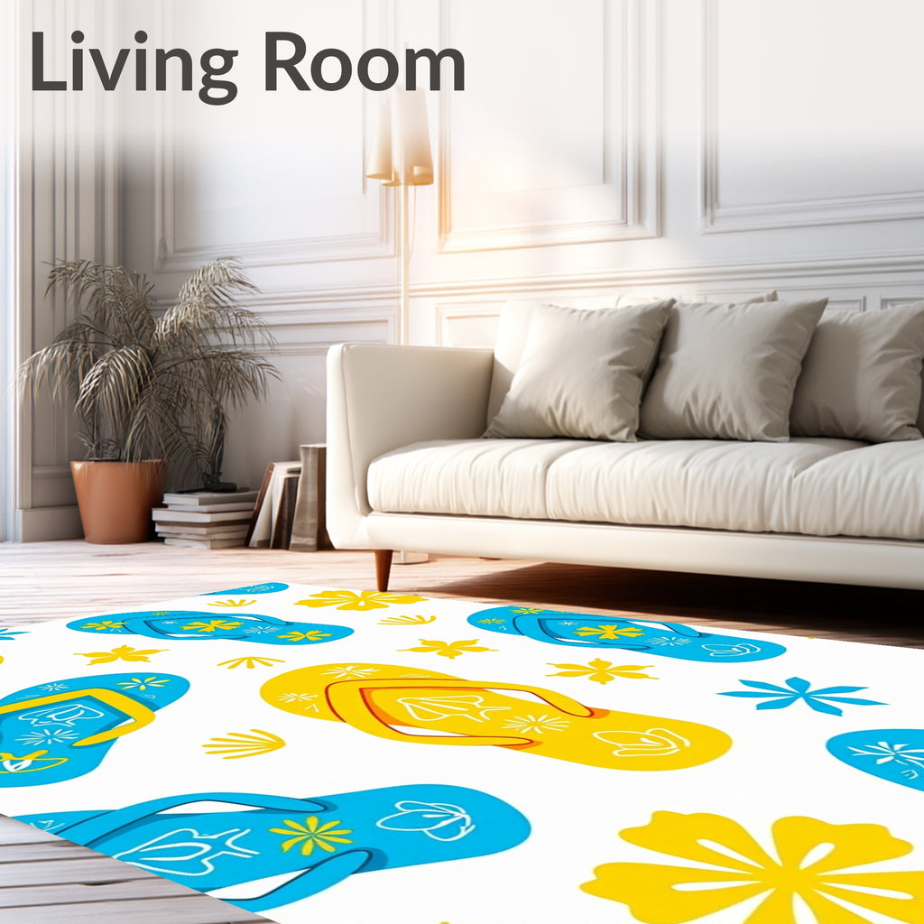 Bright Yellow Blue Flip Flop Flowers Rug